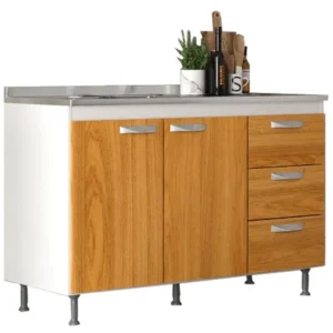 BALCÃO COZINHA COM TAMPO 2 PORTAS 3 GAVETAS EVIDENCIA MOVEIS COR BRANCO CINAMOMO
