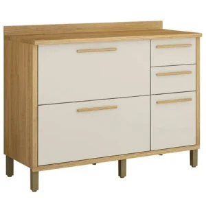 BALCÃO TORINO 3 PORTAS 2 GAVETAS PARA COZINHA VALDEMOVEIS COR CINAMOMO OFF WHITE