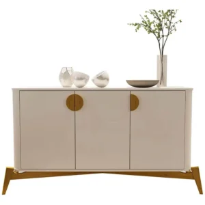 BUFFET BURITI COM 3 PORTAS E PÉS DE MADEIRA MACIÇA JB BECHARA COR OFF WHITE