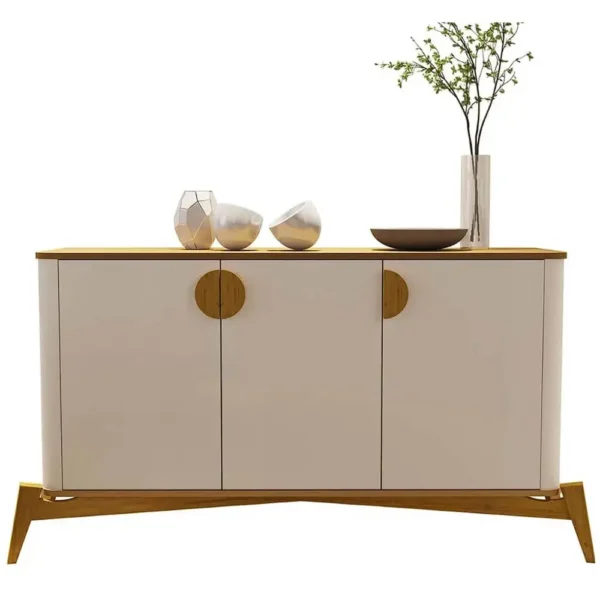 BUFFET BURITI COM 3 PORTAS E PÉS DE MADEIRA MACIÇA JB BECHARA COR OFF WHITE NATURE