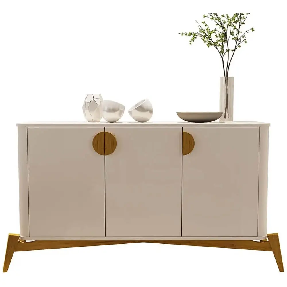 BUFFET BURITI COM 3 PORTAS E PÉS DE MADEIRA MACIÇA JB BECHARA COR OFF WHITE