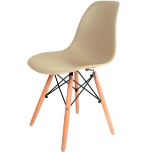 CADEIRA CHARLES 1102 EM POLIPROPILENO E BASE MADEIRA OR DESIGN COR BEGE