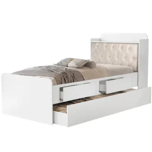 Cama Tamires Solteiro com Cama Auxiliar 2 Gavetas e Baú Cambel