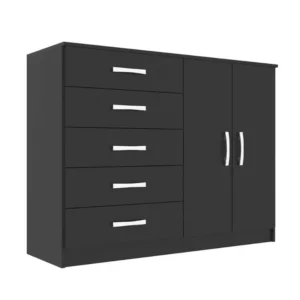 CÔMODA ATENAS 2 PORTAS 5 GAVETAS EVIDENCIA COR PRETO