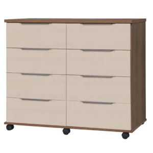 CÔMODA ATHENAS 8 GAVETAS COM RODÍZIOS RUD RACK COR CEDRO AREIA