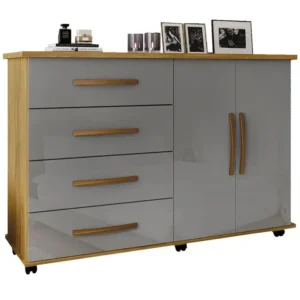 Cômoda Bali 4 Gavetas 2 Portas com Rodízios Primus