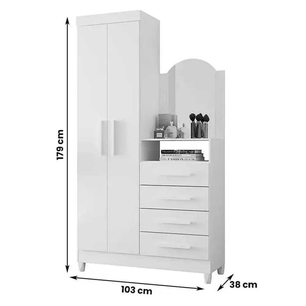 Cômoda Capri 4 Gavetas 2 Portas com Espelho Albatroz - Imagem 2