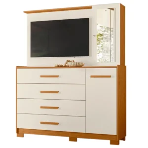 Cômoda Ilhabela com Painel para Tv 4 Gavetas 2 Portas e Espelho Albatroz