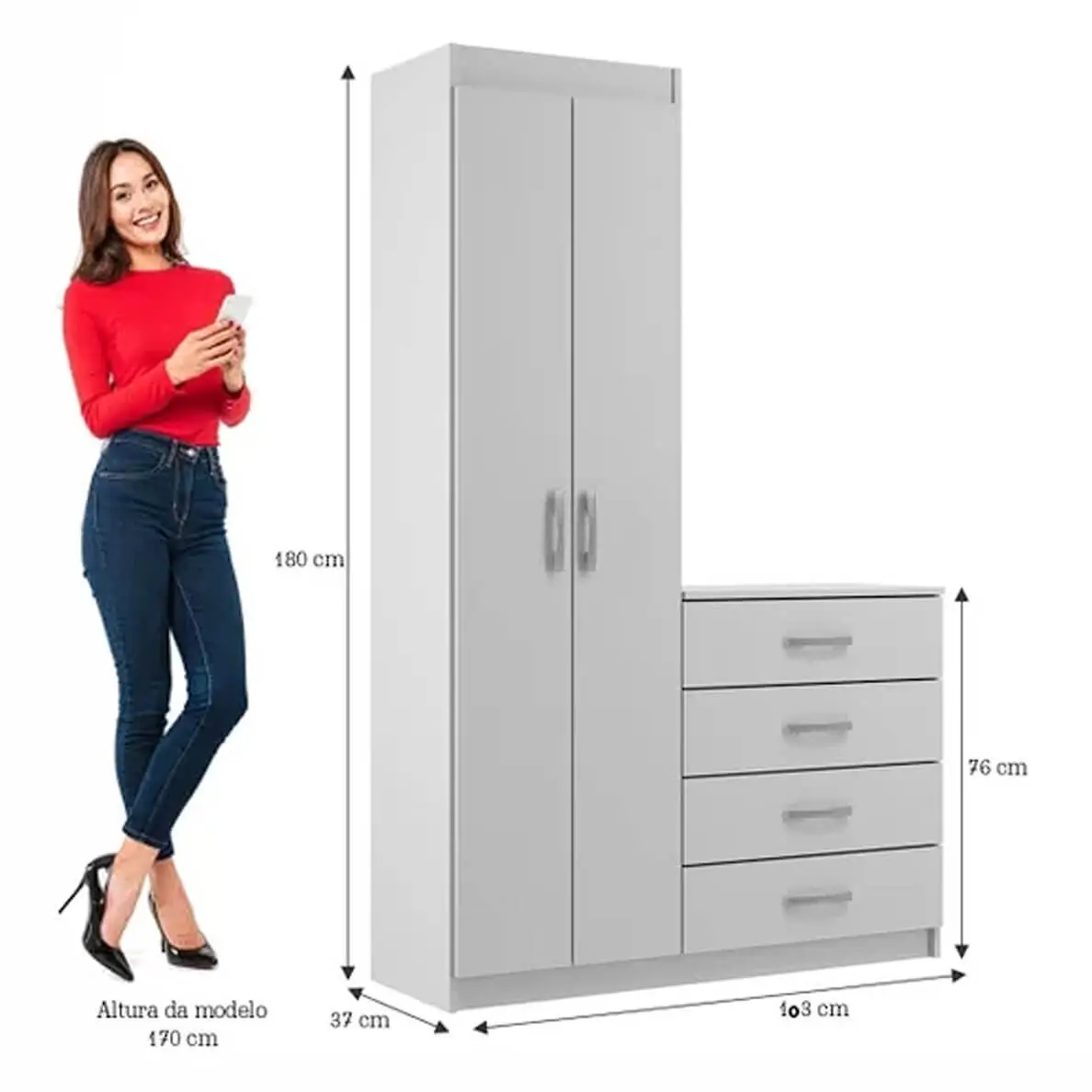 Cômoda Larissa 4 Gavetas 2 Portas Evidencia - Imagem 2