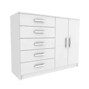 CÔMODA ATENAS 2 PORTAS 5 GAVETAS EVIDENCIA COR BRANCO