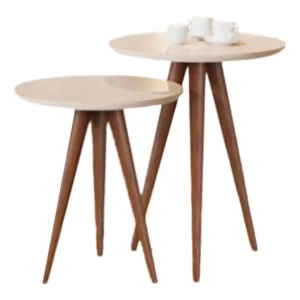CONJUNTO 8003 MESA DE APOIO E LATERAL REDONDA PÉS PALITO JB BECHARA COR PÉROLA