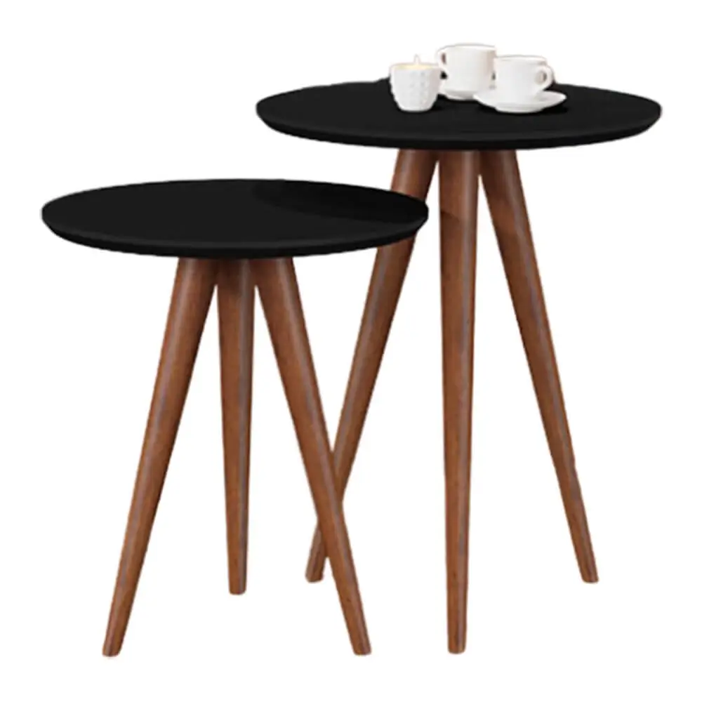 CONJUNTO 8003 MESA DE APOIO E LATERAL REDONDA PÉS PALITO JB BECHARA COR PRETO