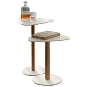 CONJUNTO MEZANINO PARIS MESA DE APOIO E LATERAL TEBARROT COR OFF WHITE NATURE