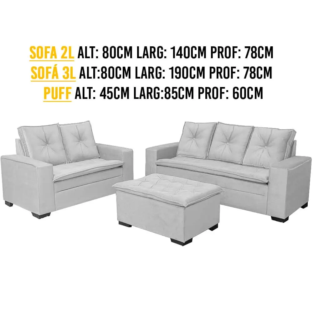 Conjunto de Sofá Turquia em Linho 2 e 3 Lugares com Puff União - Imagem 2