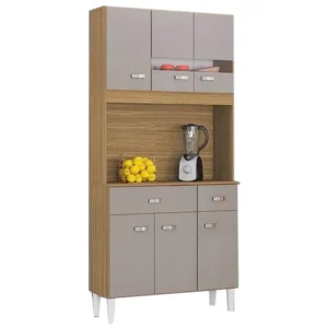 COZINHA COMPACTA MANU 6 PORTAS 2 GAVETAS POQUEMA COR DAMASCO OFF WHITE