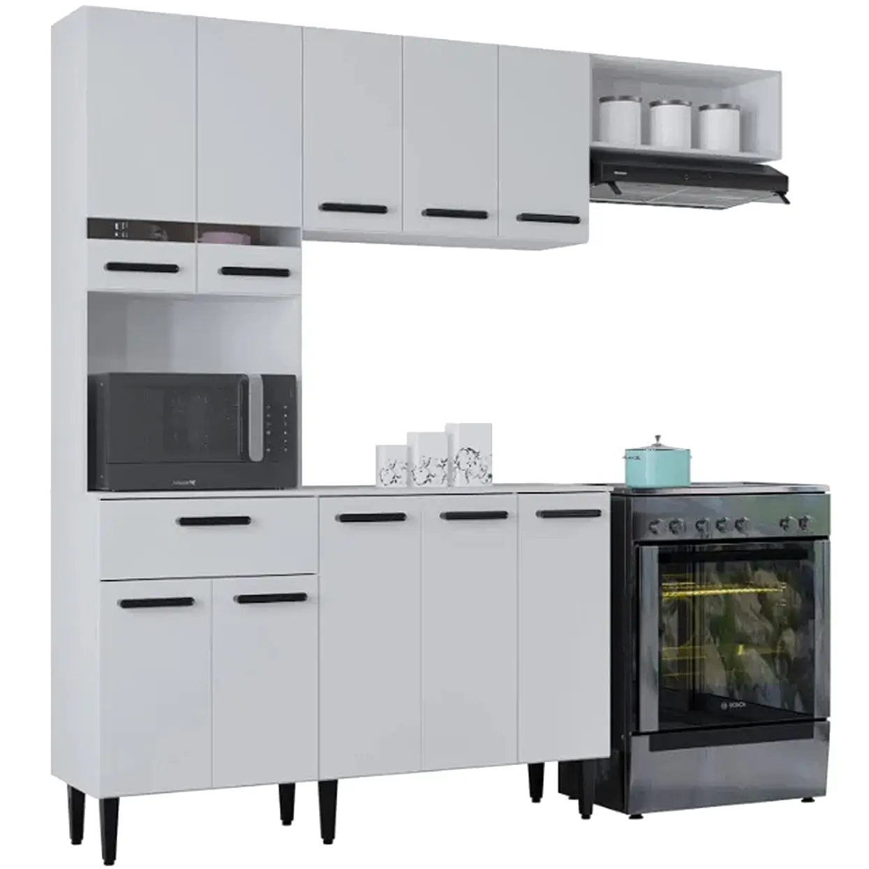 COZINHA DORA COMPLETA 4 PEÇAS 10 PORTAS 1 GAVETA POQUEMA COR BRANCO