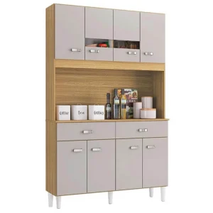 COZINHA MANU 8 PORTAS 2 GAVETAS COMPACTA POQUEMA COR DAMASCO OFF WHITE