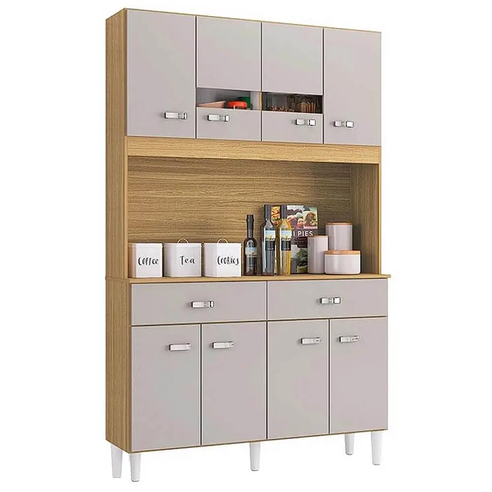 COZINHA MANU 8 PORTAS 2 GAVETAS COMPACTA POQUEMA COR DAMASCO OFF WHITE