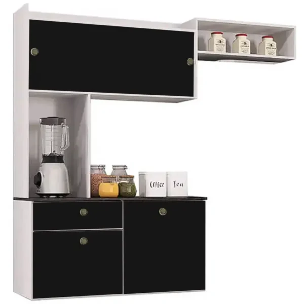 COZINHA SUSPENSA LARA 4 PORTAS 1 GAVETA POQUEMA COR BRANCO COM PRETO