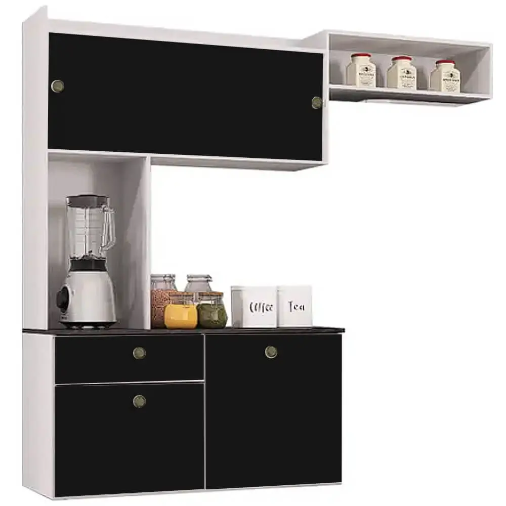 COZINHA SUSPENSA LARA 4 PORTAS 1 GAVETA POQUEMA COR BRANCO COM PRETO