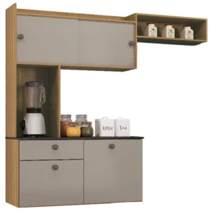 COZINHA SUSPENSA LARA 4 PORTAS 1 GAVETA POQUEMA COR DAMASCO OFF WHITE