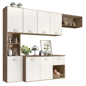 COZINHA SUSPENSA MILA 7 PORTAS 1 GAVETA POLIMAN COR CARVALHO OFF WHITE