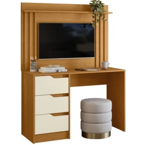 Escrivaninha Doble 3 Gavetas com Painel para Tv Até 42 Polegadas Ripado Albatroz