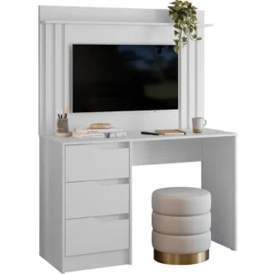 Escrivaninha Doble 3 Gavetas com Painel para Tv Até 42 Polegadas Ripado Albatroz