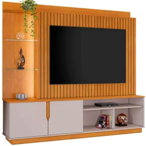 ESTANTE AMPARO PARA TV ATÉ 60 POLEGADAS RIPADO 2 PORTAS JCM COR CINAMOMO OFF WHITE
