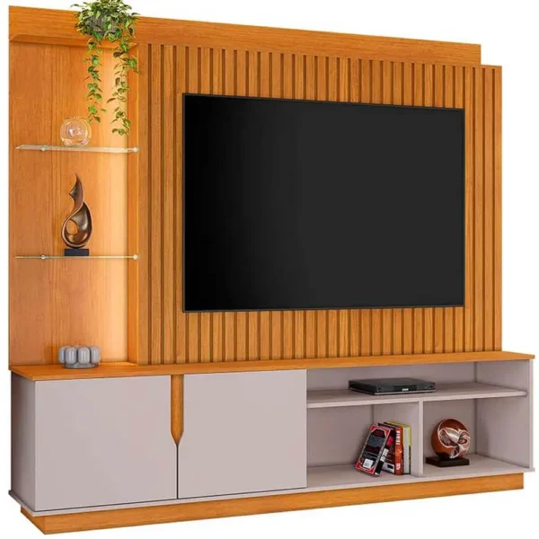 ESTANTE AMPARO PARA TV ATÉ 60 POLEGADAS RIPADO 2 PORTAS JCM COR CINAMOMO OFF WHITE