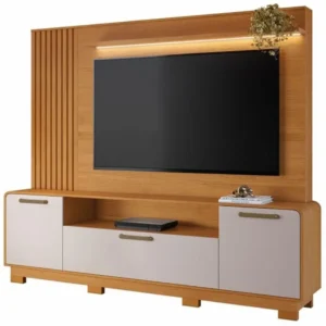 ESTANTE APEGO PARA TV ATÉ 65 POLEGADAS RIPADO COM LED 3 PORTAS JCM COR CINAMOMO OFF WHITE