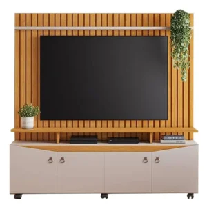 ESTANTE CONCEITO HOME PARA TV ATÉ 65 POLEGADAS 4 PORTAS RIPADO JCM COR CINAMOMO OFF WHITE