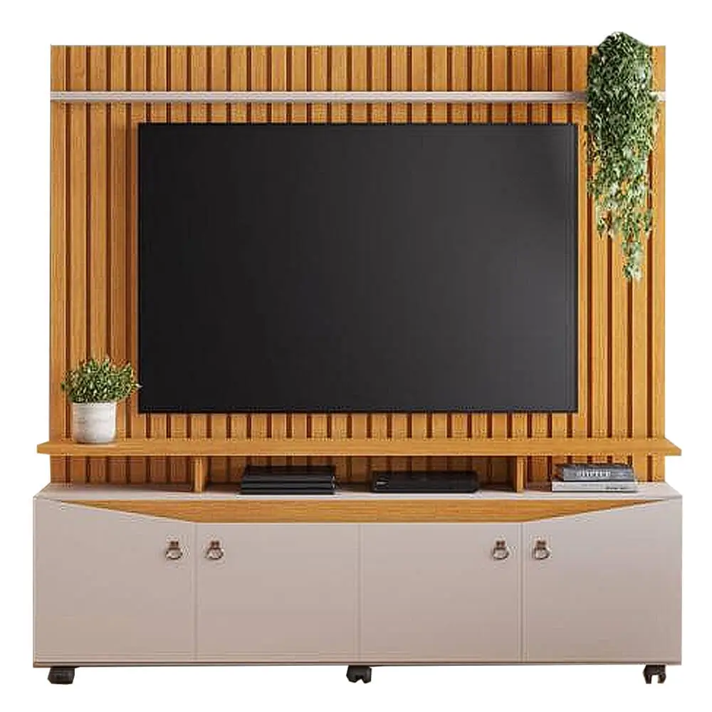 ESTANTE CONCEITO HOME PARA TV ATÉ 65 POLEGADAS 4 PORTAS RIPADO JCM COR CINAMOMO OFF WHITE