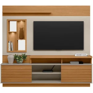 ESTANTE ELDORADO PARA TV ATÉ 60 POLEGADAS RIPADO COM LED 2 PORTAS LINEA COR NATURE OFF WHITE