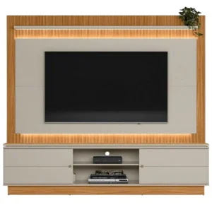 ESTANTE GUARARAPES PARA TV ATÉ 75 POLEGADAS RIPADO COM LED 2 PORTAS LINEA COR NATURE OFF WHITE