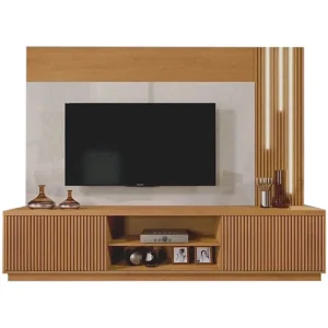 ESTANTE AREZZO HOME PARA TV ATÉ 75 POLEGADAS 2 PORTAS COM LED MAVAULAR COR NATURALE OFF WHITE