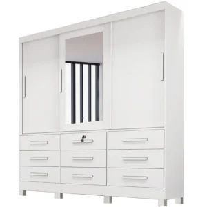 GUARDA ROUPA ATHENAS BIANCHI CASAL 3 PORTAS 9 GAVETAS COR BRANCO