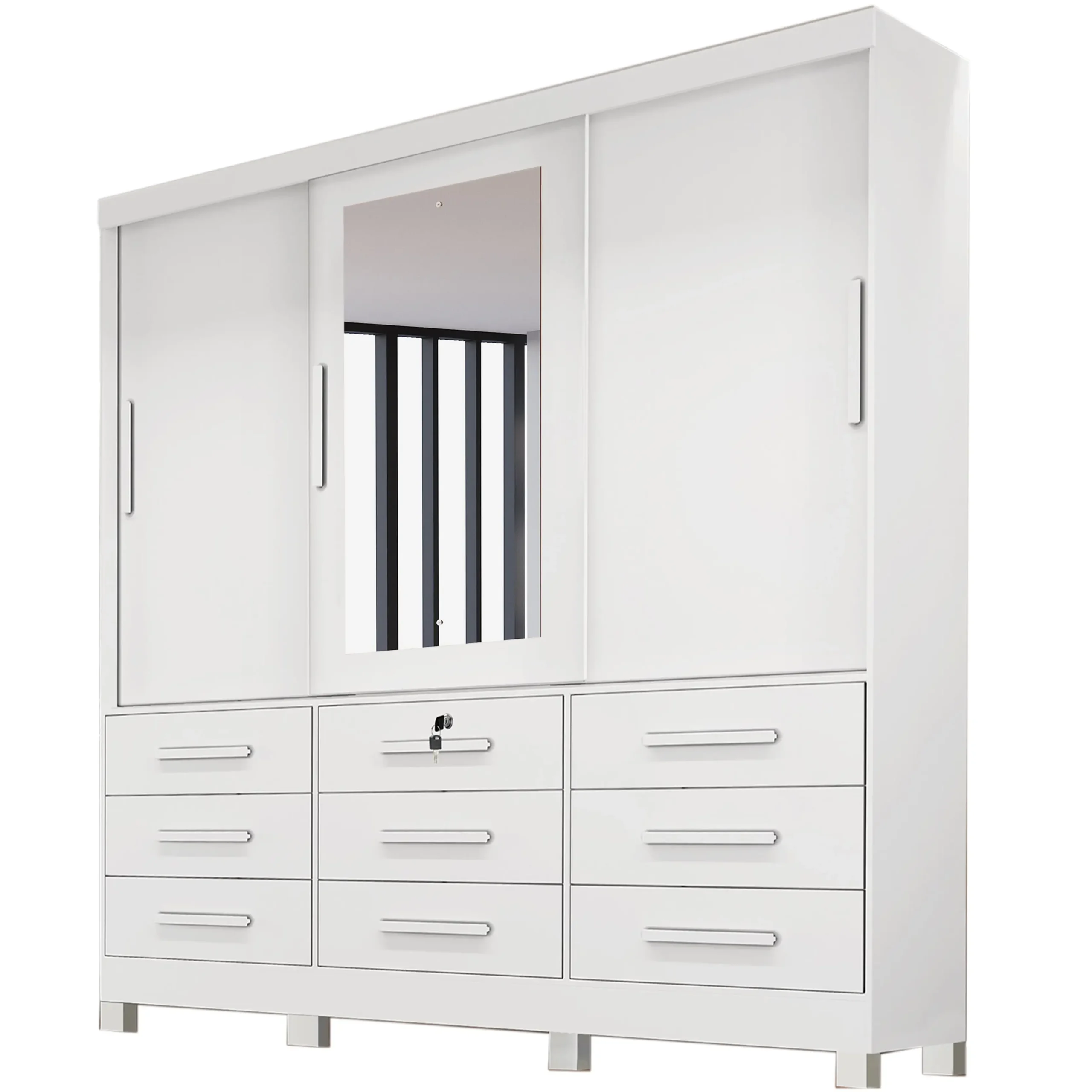 GUARDA ROUPA ATHENAS BIANCHI CASAL 3 PORTAS 9 GAVETAS COR BRANCO