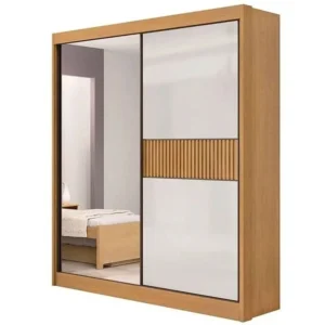 GUARDA ROUPA ATHENAS RIPADO SOLTEIRO 2 PORTAS 3 GAVETAS D DORO COR CINAMOMO OFF WHITE