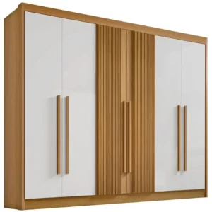 GUARDA ROUPA ATHOS CASAL RIPADO 6 PORTAS 7 GAVETAS D DORO COR CINAMOMO OFF WHITE