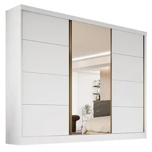 GUARDA ROUPA BERGAMO CASAL COM ESPELHO 3 PORTAS 6 GAVETAS BIANCHI COR BRANCO