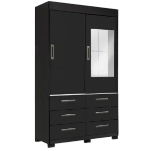 GUARDA ROUPA BUZIOS COM ESPELHO SOLTEIRO 2 PORTAS 6 GAVETAS RUD RACK COR PRETO
