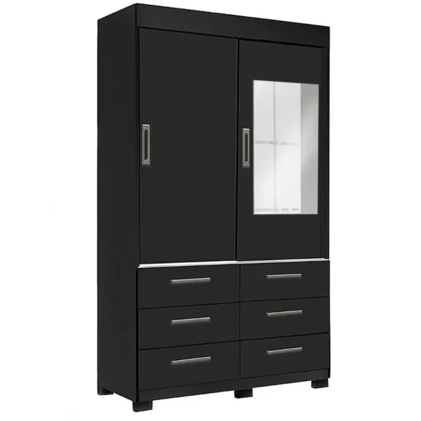 GUARDA ROUPA BUZIOS COM ESPELHO SOLTEIRO 2 PORTAS 6 GAVETAS RUD RACK COR PRETO