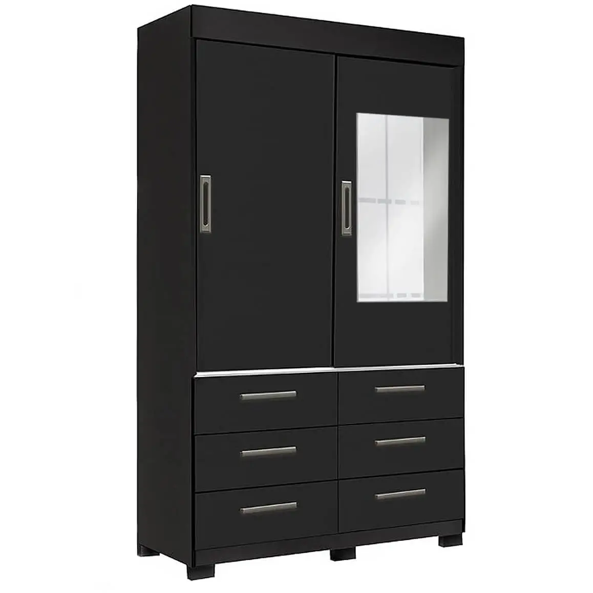 GUARDA ROUPA BUZIOS COM ESPELHO SOLTEIRO 2 PORTAS 6 GAVETAS RUD RACK COR PRETO