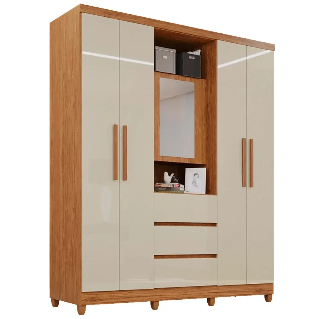 Guarda Roupa Capelinha Master Solteiro com Espelho 5 Portas 3 Gavetas Imop