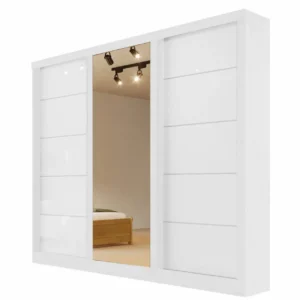 GUARDA ROUPA CAPRI CASAL 3 PORTAS DE CORRER COM ESPELHO BIANCHI COR BRANCO