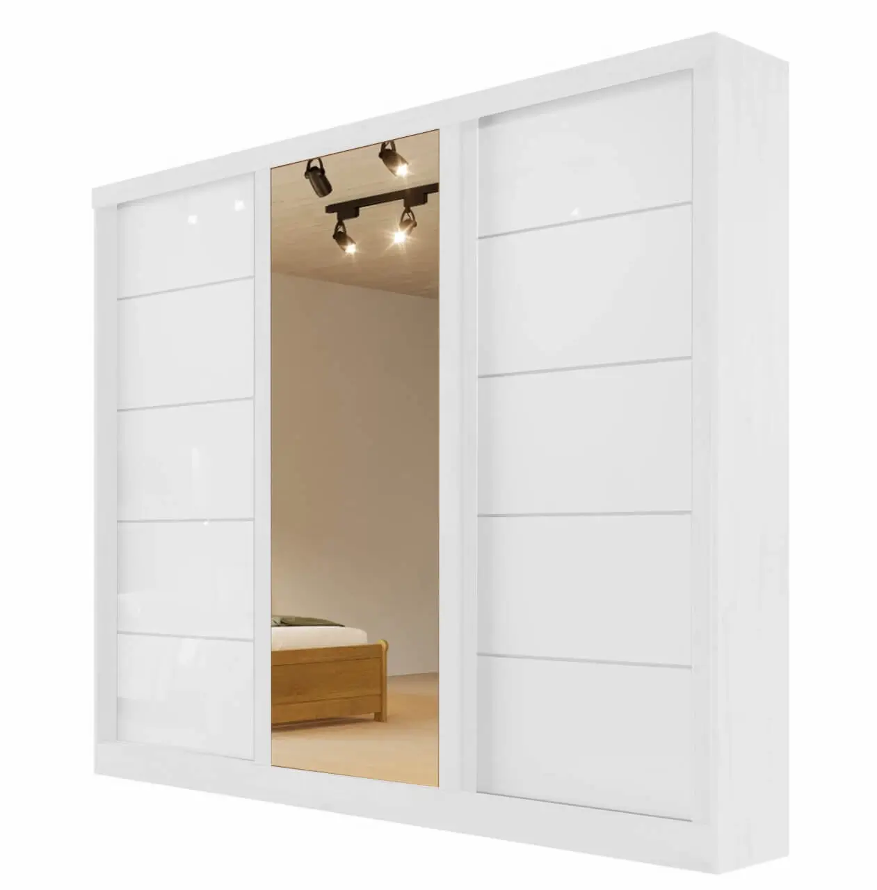 GUARDA ROUPA CAPRI CASAL 3 PORTAS DE CORRER COM ESPELHO BIANCHI COR BRANCO