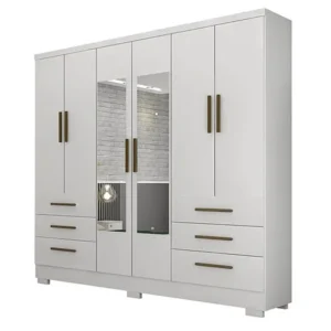 GUARDA ROUPA ENCANT COM ESPELHO CASAL 6 PORTAS 6 GAVETAS NOVO HORIZONTE COR BRANCO