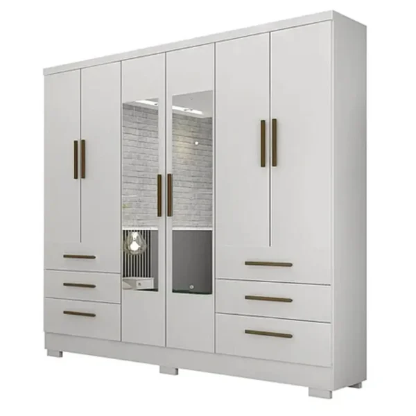 GUARDA ROUPA ENCANT COM ESPELHO CASAL 6 PORTAS 6 GAVETAS NOVO HORIZONTE COR BRANCO