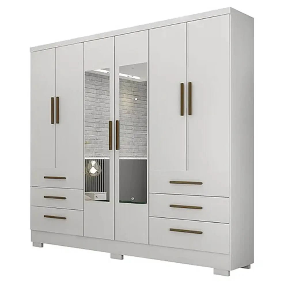 GUARDA ROUPA ENCANT COM ESPELHO CASAL 6 PORTAS 6 GAVETAS NOVO HORIZONTE COR BRANCO